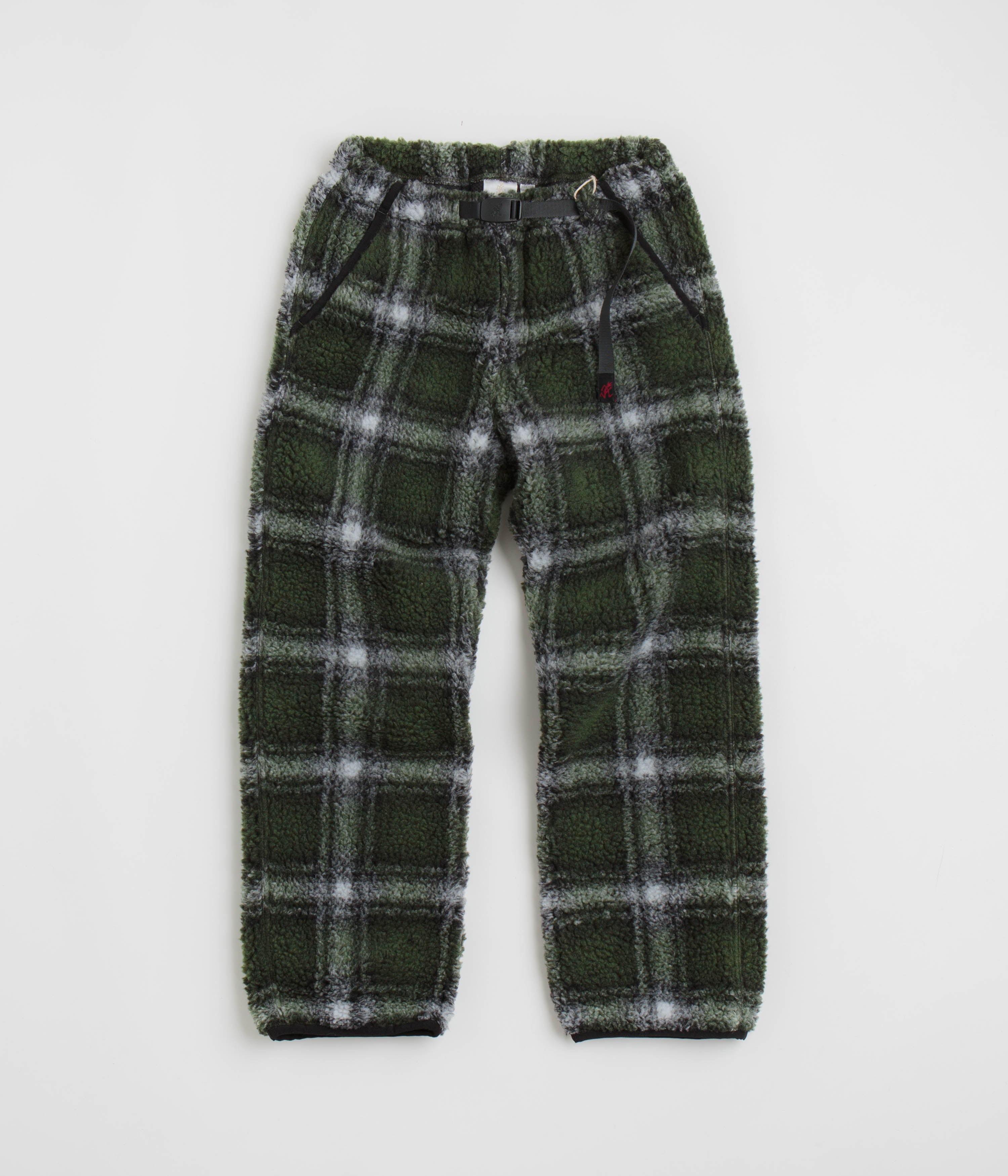 Gramicci Shadow Plaid Sherpa Pants in Olive Shadow Plaid