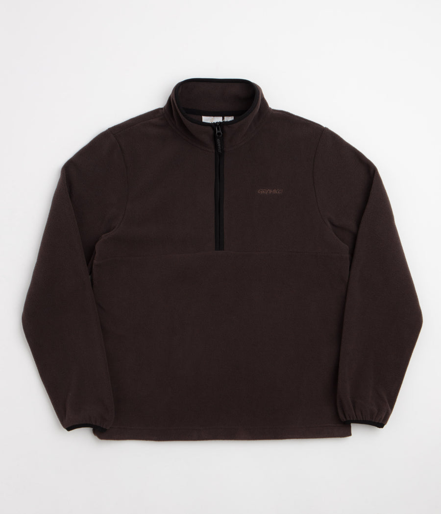 Gramicci Thermal Fleece Half Zip Sweatshirt in Deep Brown