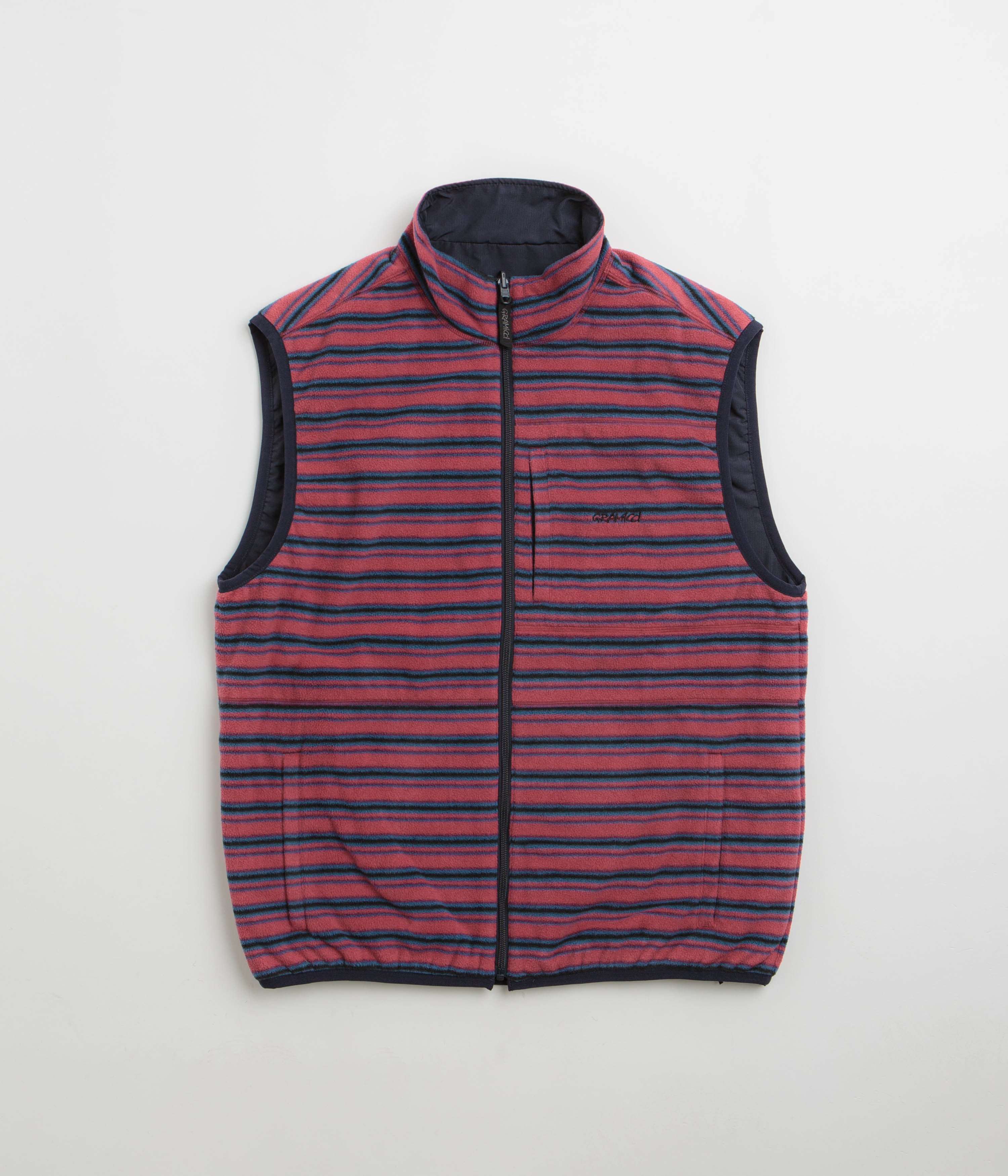 Gramicci Thermal Fleece Reversible Vest in Berry Stripe