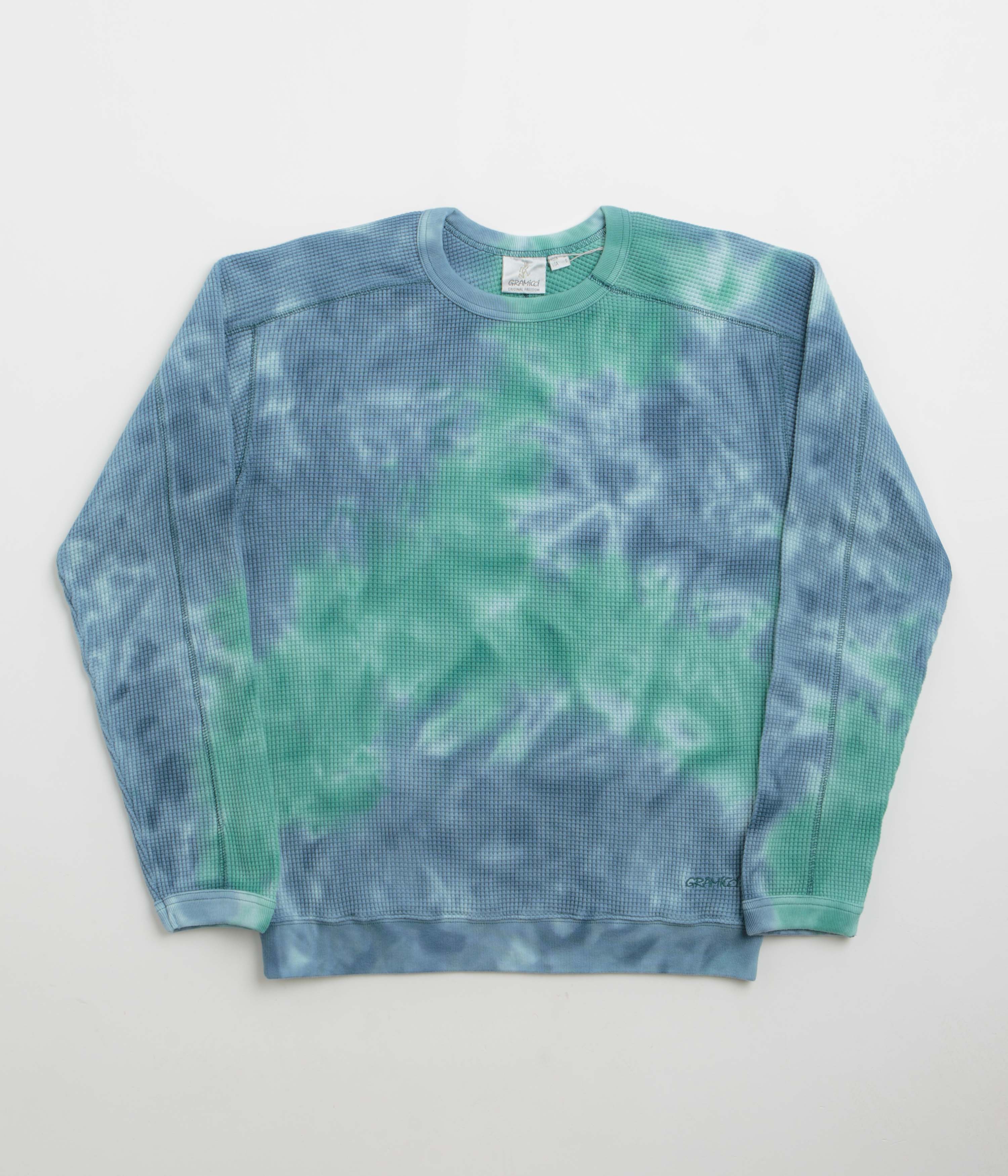 Gramicci Waffle Crewneck Sweatshirt in Turquoise Tie Dye