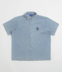 Helas Bad Washed Denim Short Sleeve Shirt in Light Blue