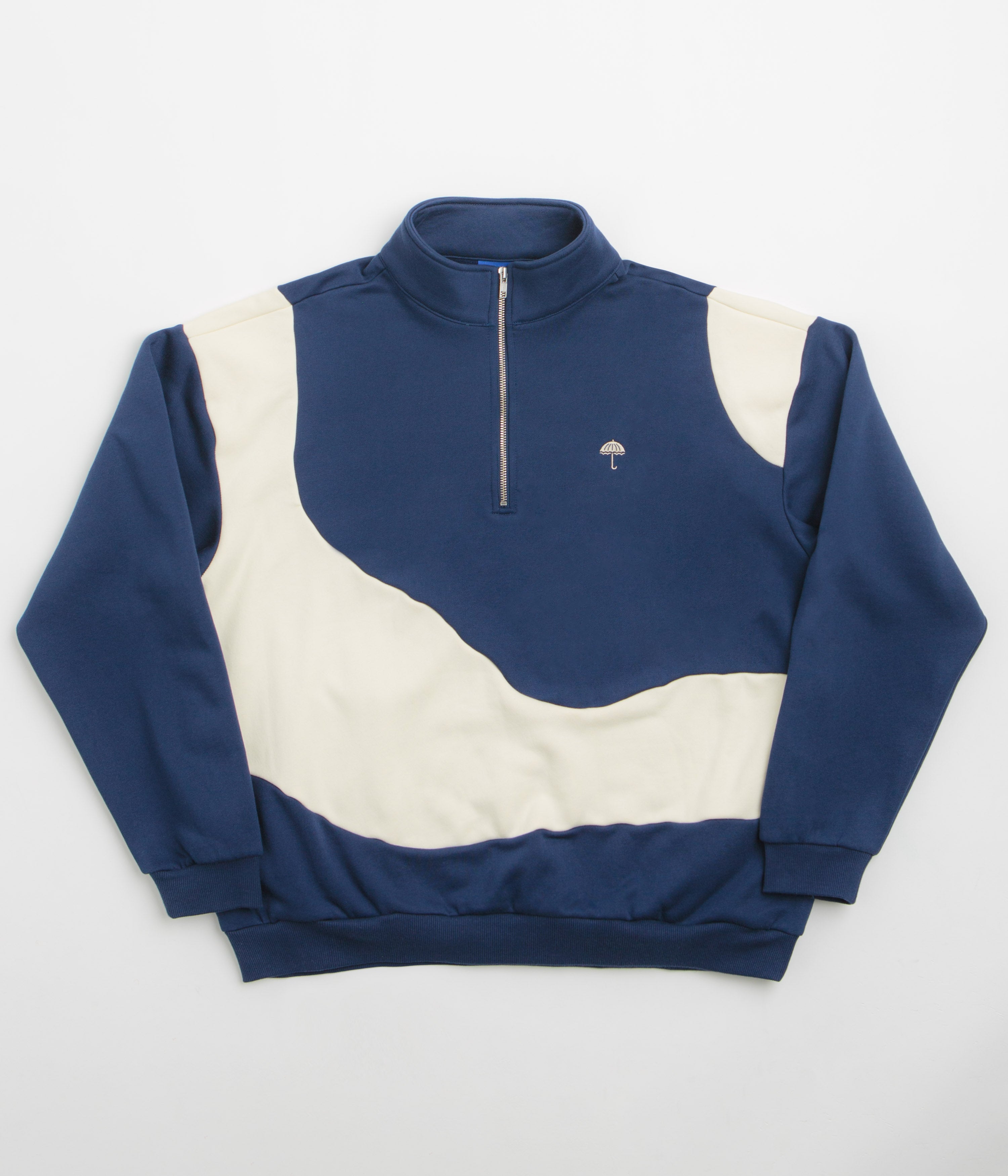 Helas Forma Quarter Zip Sweatshirt in Navy and Beige