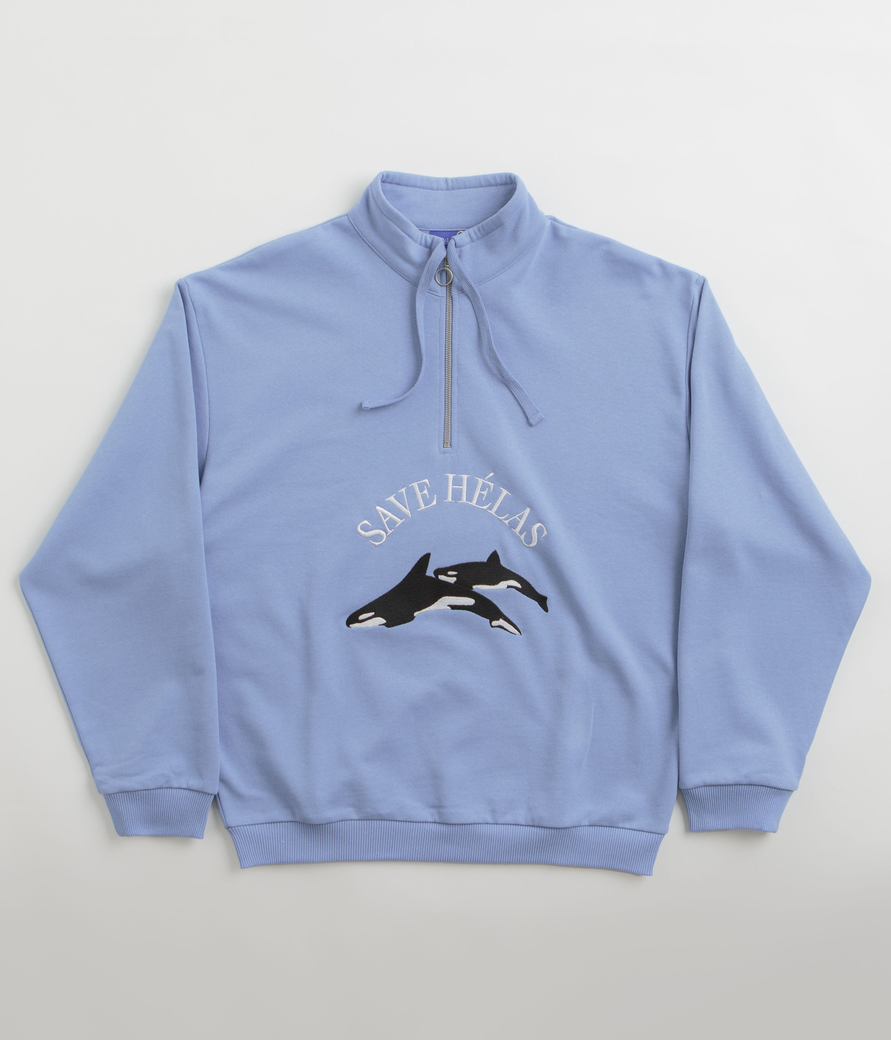 Helas Save Helas Quarter Zip Sweatshirt in Grey Blue