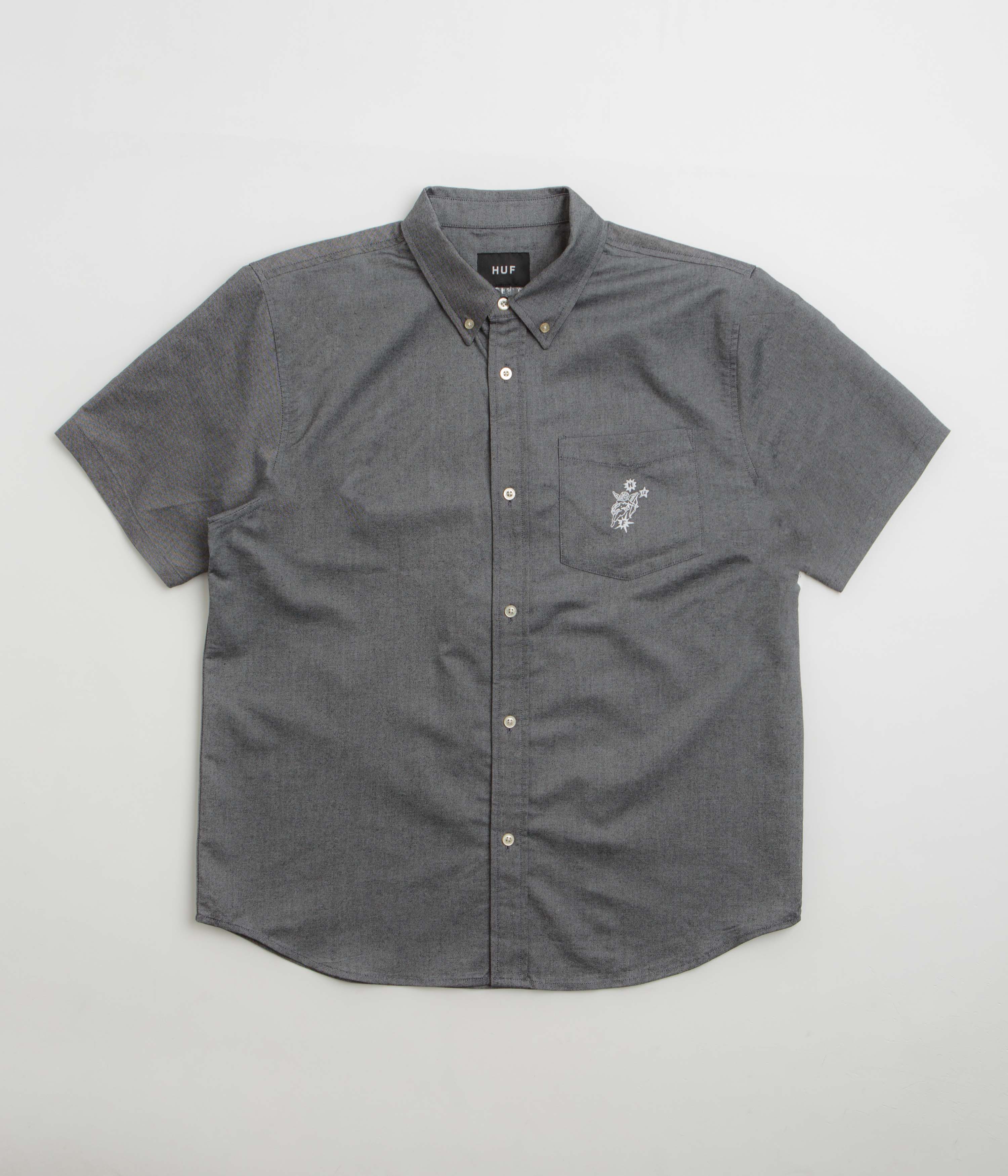HUF Icarus Short Sleeve Oxford Shirt in Washed Black