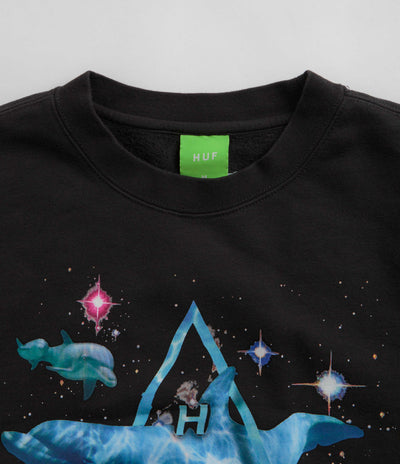 HUF Space Dolphins Wash Crewneck Sweatshirt - Black