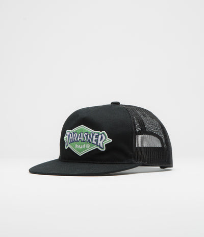 HUF x Thrasher Logo Twill Trucker Cap - Black