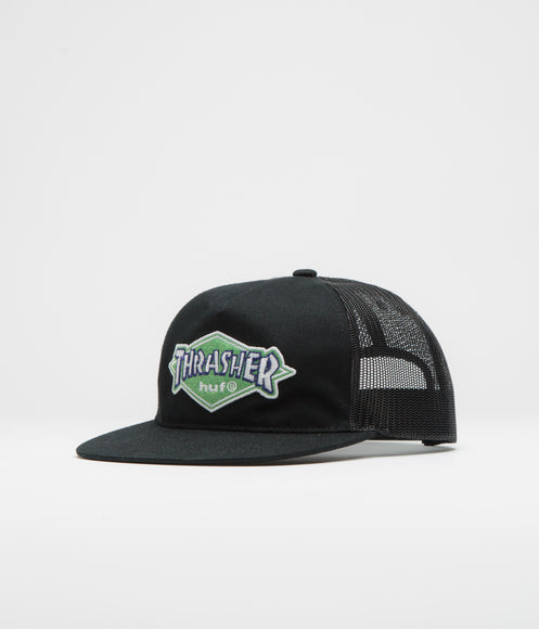 HUF x Thrasher Logo Twill Trucker Cap - Black