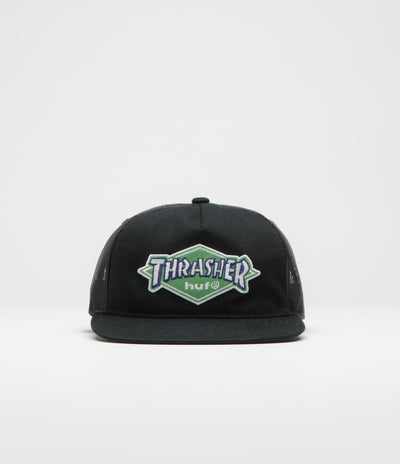 HUF x Thrasher Logo Twill Trucker Cap - Black