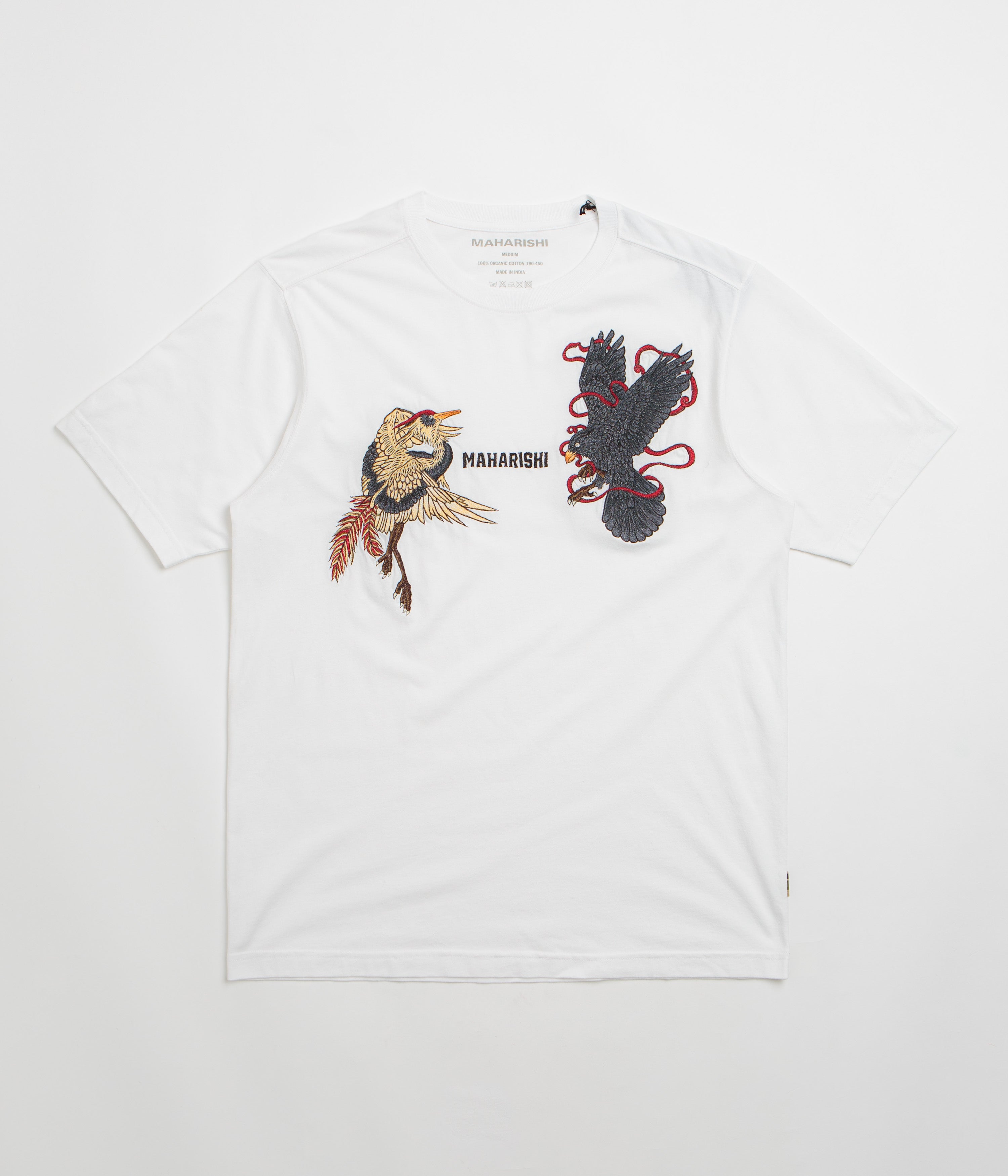Maharishi Embroidered Black Crow White Heron T-Shirt in White