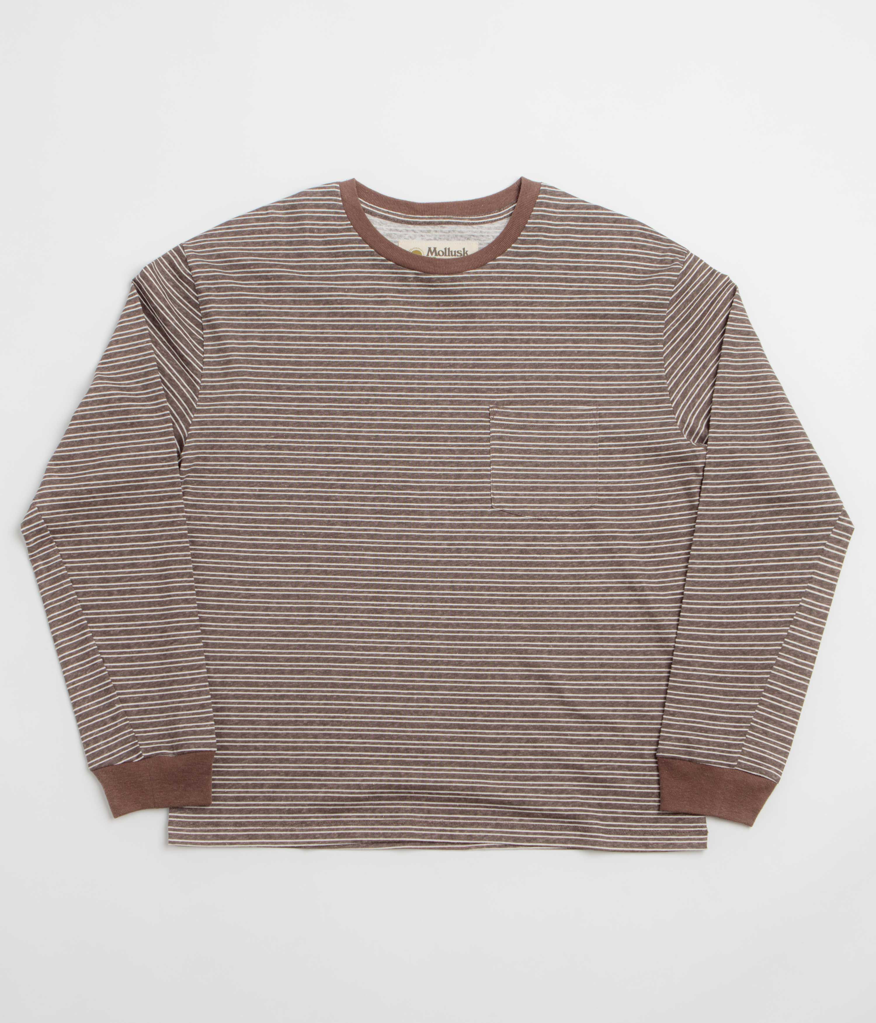 Mollusk Hemp Striped Long Sleeve T-Shirt - Brown Stripe