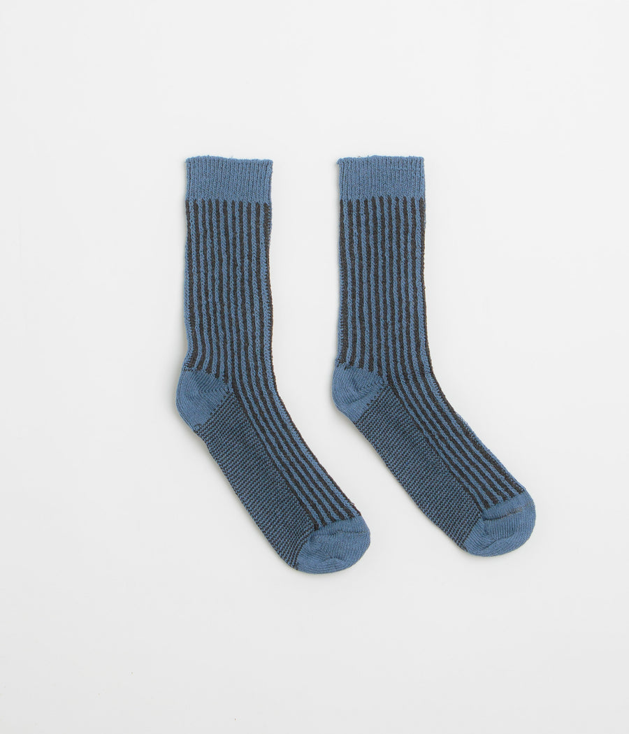 Mollusk Two Tone Rib Socks in Black and Blue