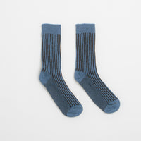 Mollusk Two Tone Rib Socks in Black and Blue thumbnail