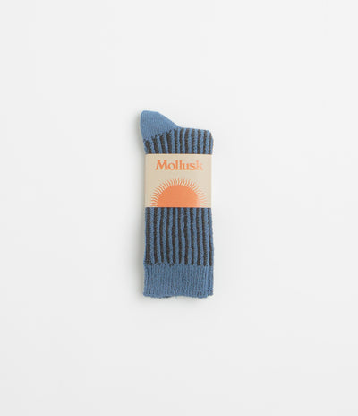 Mollusk Two Tone Rib Socks in Black and Blue