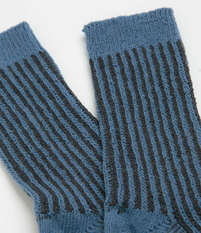 Mollusk Two Tone Rib Socks in Black and Blue