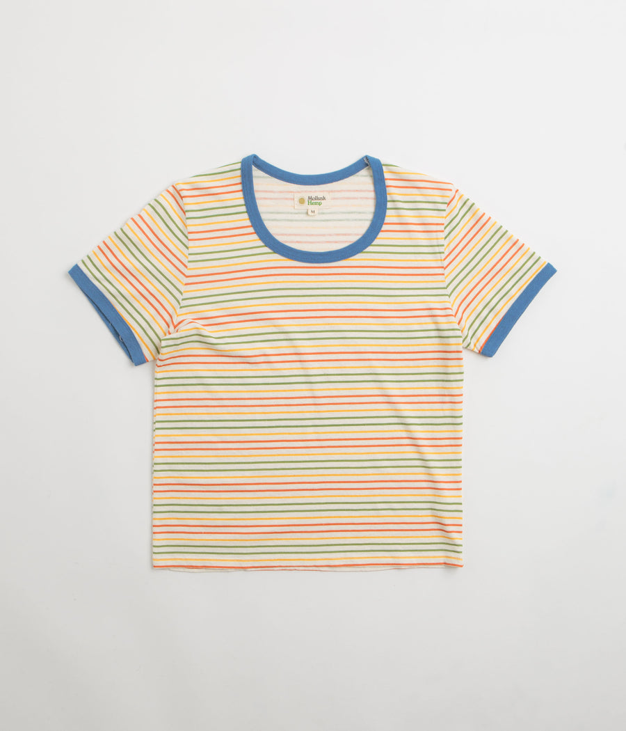 Mollusk Womens Ringer T-Shirt in Red and Gold / Green Stripe