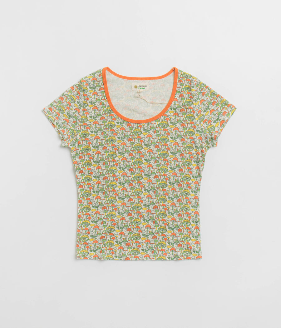 Mollusk Womens Scoop Ribsy T-Shirt in Green Mushroom