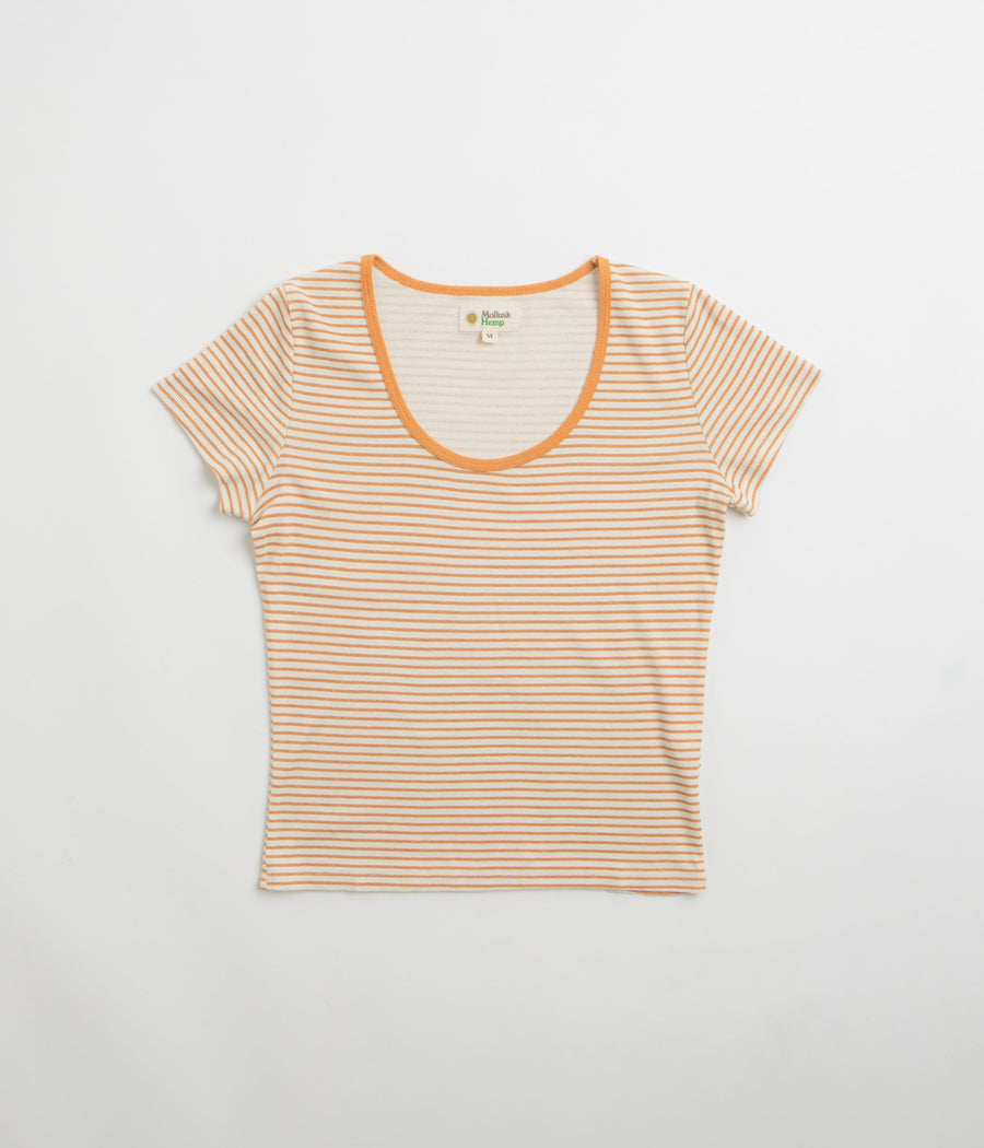 Mollusk Womens Scoop Ribsy T-Shirt in Orange Stripe