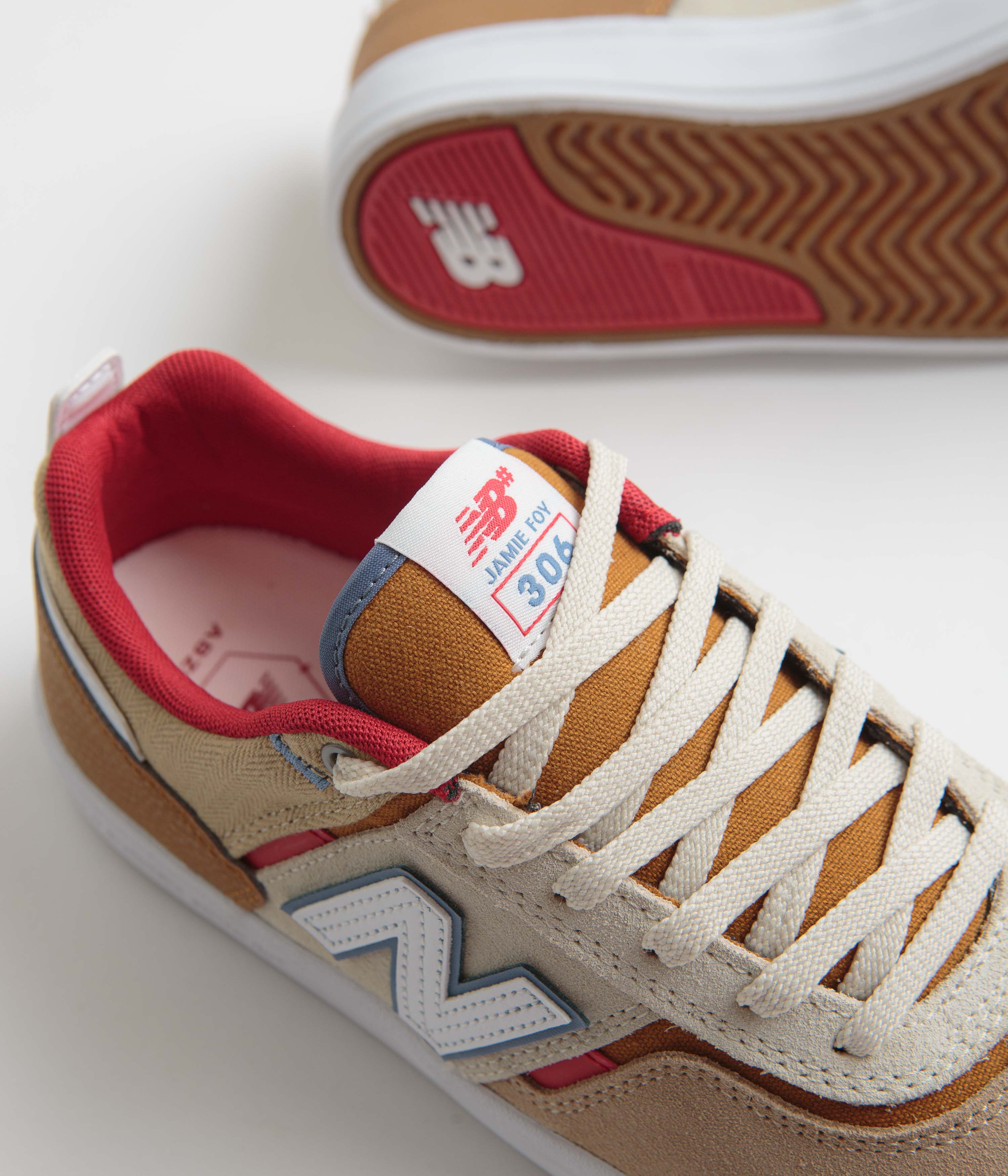 New Balance Numeric 306 Jamie Foy Shoes - Tan / Red | flatspot