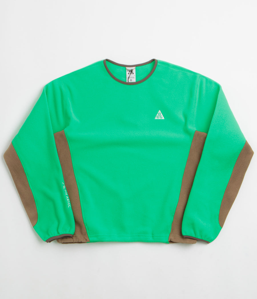 Nike ACG Wolf Tree Crewneck Sweatshirt  in Green Shock and Mosswood Brown / Summit White