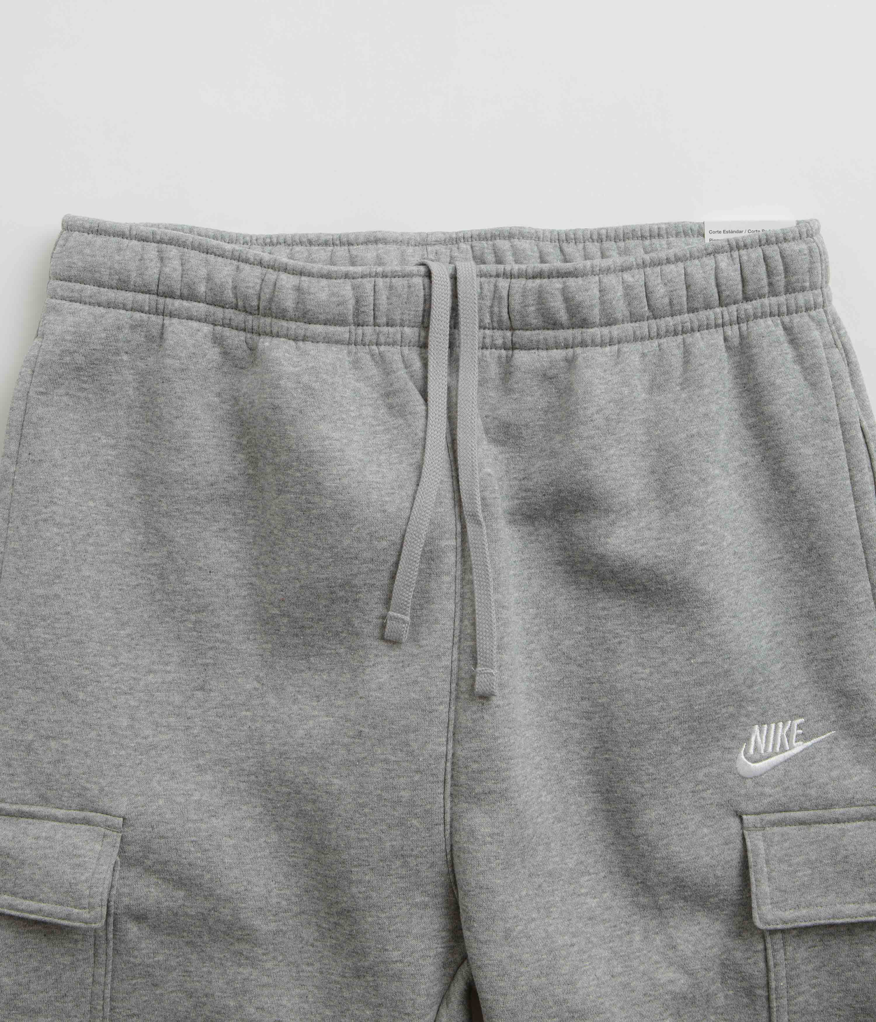 Nike Club Fleece Cargo Joggers - Dark Grey Heather / Matte Silver / Wh ...