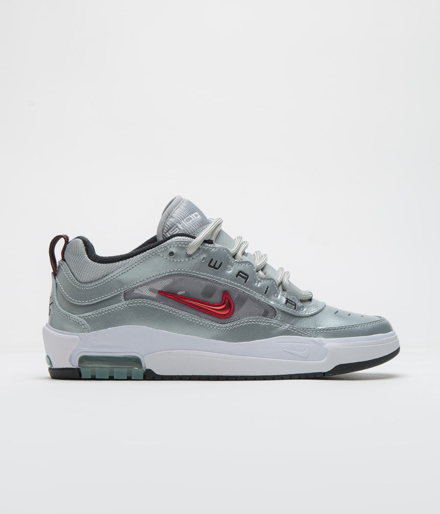 Nike SB Air Max Ishod Premium 'Silver Bullet' Shoes in Metallic Silver and Varsity Red