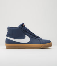 Nike SB Orange Label Blazer Mid Shoes in Navy and White and Navy - Gum Light Brown