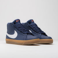 Nike SB Orange Label Blazer Mid Shoes in Navy and White and Navy - Gum Light Brown thumbnail