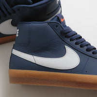 Nike SB Orange Label Blazer Mid Shoes in Navy and White and Navy - Gum Light Brown thumbnail