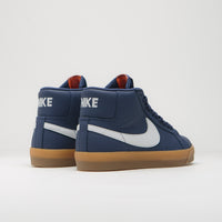 Nike SB Orange Label Blazer Mid Shoes in Navy and White and Navy - Gum Light Brown thumbnail
