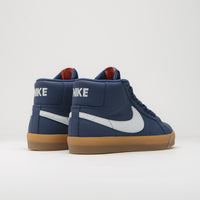 Nike SB Orange Label Blazer Mid Shoes - Navy / White - Navy - Gum Light Brown thumbnail