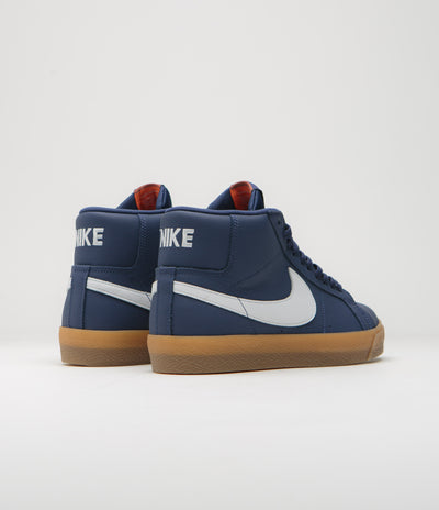 Nike SB Orange Label Blazer Mid Shoes - Navy / White - Navy - Gum Light Brown