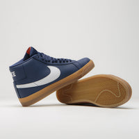 Nike SB Orange Label Blazer Mid Shoes in Navy and White and Navy - Gum Light Brown thumbnail