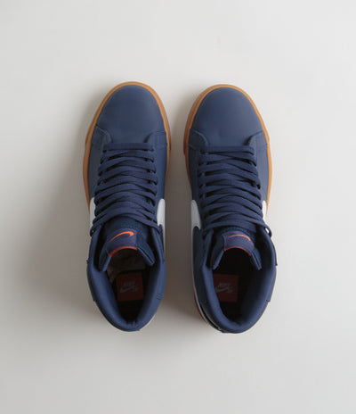 Nike SB Orange Label Blazer Mid Shoes in Navy and White and Navy - Gum Light Brown