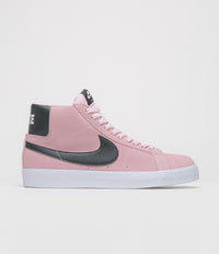 Nike SB Blazer Mid Shoes in Pink Foam and Anthracite and White - Gum Yellow