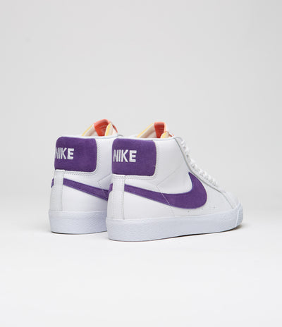 Nike SB Blazer Mid Shoes - White / Court Purple - White - Gum Light Brown