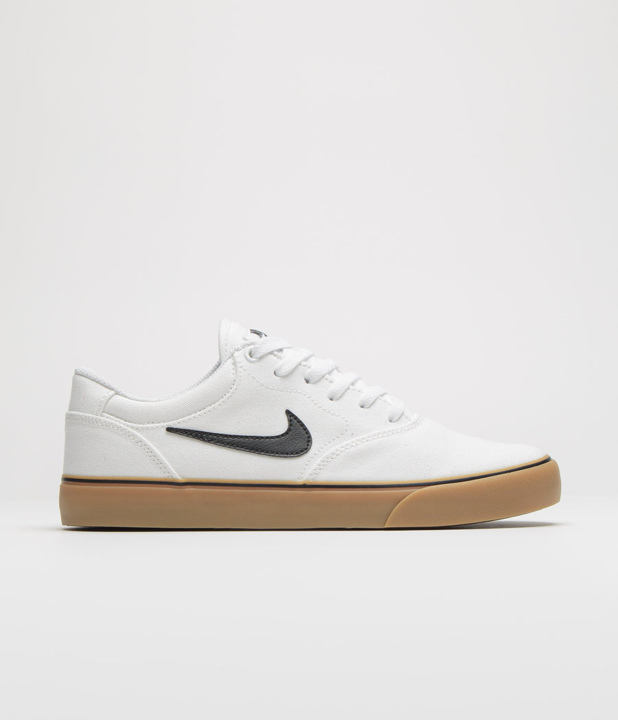 Nike SB Chron 2 Canvas Shoes in White and Black and White - Gum Light Brown