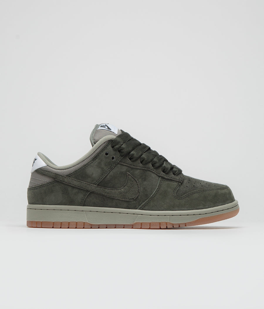 Nike SB Dunk Low Pro B Shoes in Sequoia and Sequoia and Light Army - White