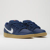 Nike SB Orange Label Dunk Low Pro Shoes - Navy / White - Navy - Gum Light Brown thumbnail