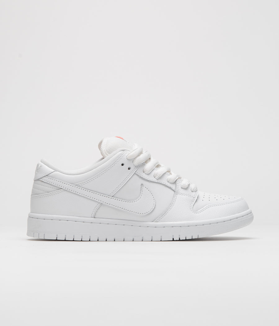Nike SB Orange Label Dunk Low Pro Shoes in White and White and White - White