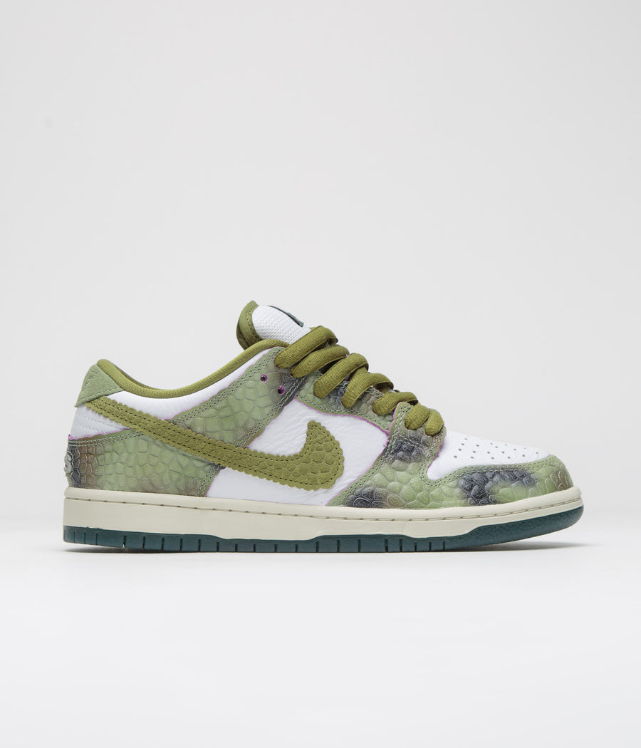 Nike SB x Alexis Sablone Dunk Low Pro 'Chameleon' Shoes in Oil Green and Desert Moss and White