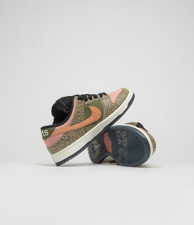 Nike SB x Arts-Rec Dunk Low Pro Shoes - Khaki / Amber Brown - Rough Green - Rust Pink
