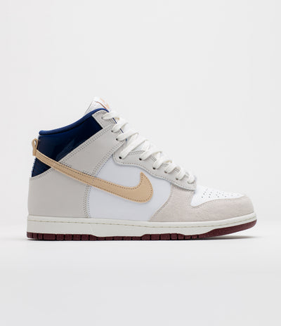 Nike SB x Beyond Dunk High Pro Shoes in White and Ivory and Sand Dune - Blue Void