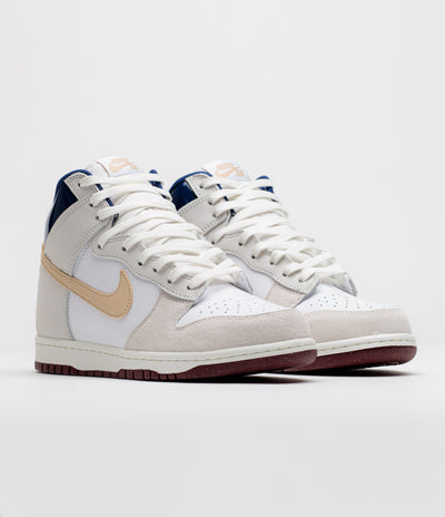 Nike SB x Beyond Dunk High Pro Shoes in White and Ivory and Sand Dune - Blue Void