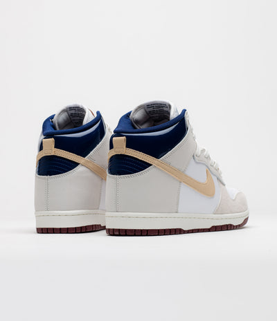 Nike SB x Beyond Dunk High Pro Shoes in White and Ivory and Sand Dune - Blue Void