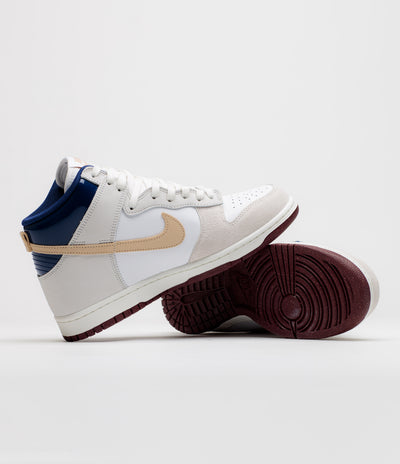 Nike SB x Beyond Dunk High Pro Shoes in White and Ivory and Sand Dune - Blue Void