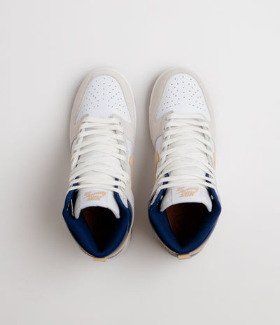 Nike SB x Beyond Dunk High Pro Shoes in White and Ivory and Sand Dune - Blue Void