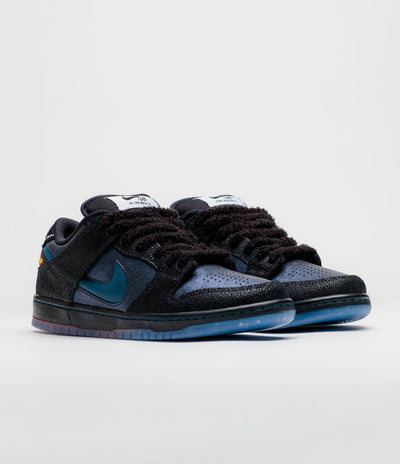 Nike SB x Bluetile Dunk Low Pro Shoes in Black and Marina and White - Campfire Orange