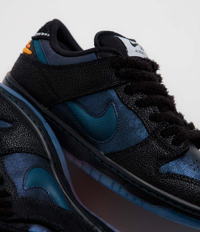 Nike SB x Bluetile Dunk Low Pro Shoes in Black and Marina and White - Campfire Orange