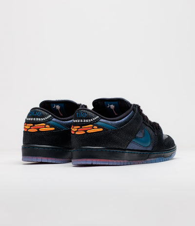 Nike SB x Bluetile Dunk Low Pro Shoes in Black and Marina and White - Campfire Orange