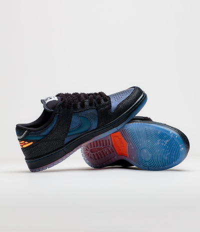 Nike SB x Bluetile Dunk Low Pro Shoes in Black and Marina and White - Campfire Orange